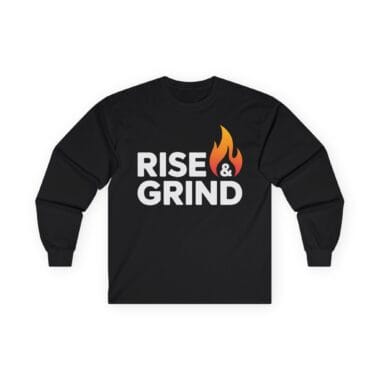 long sleeve motivational gym shirt front rise grind