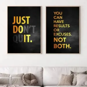 Motivational quote canvas back view black gold letters inspirational print
