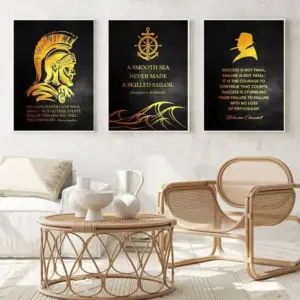 Motivational quote canvas poster black gold inspirational living room art