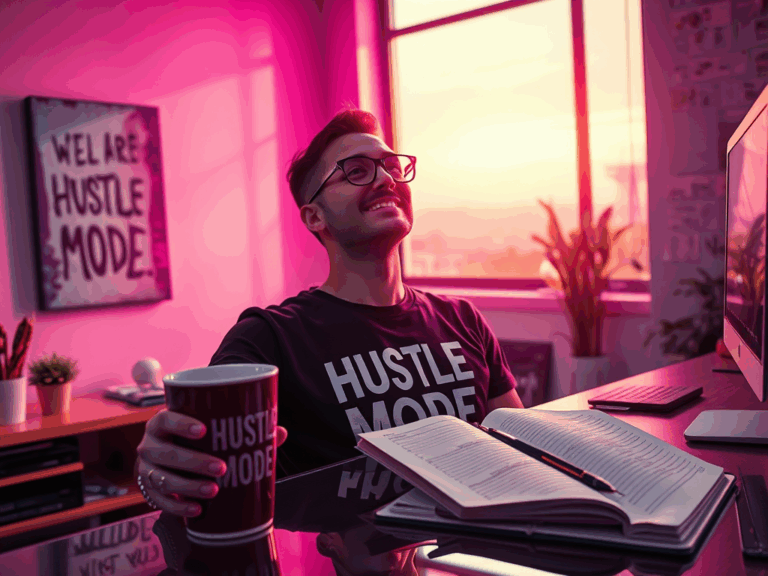 Motivated guy at desk