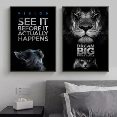 Animals Motivational Quote Canvas 2025 – Black Lion Poster for Entrepreneurs