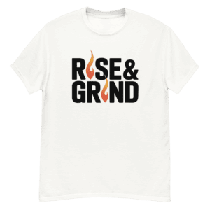 rise and grind white unisex cotton tshirt front