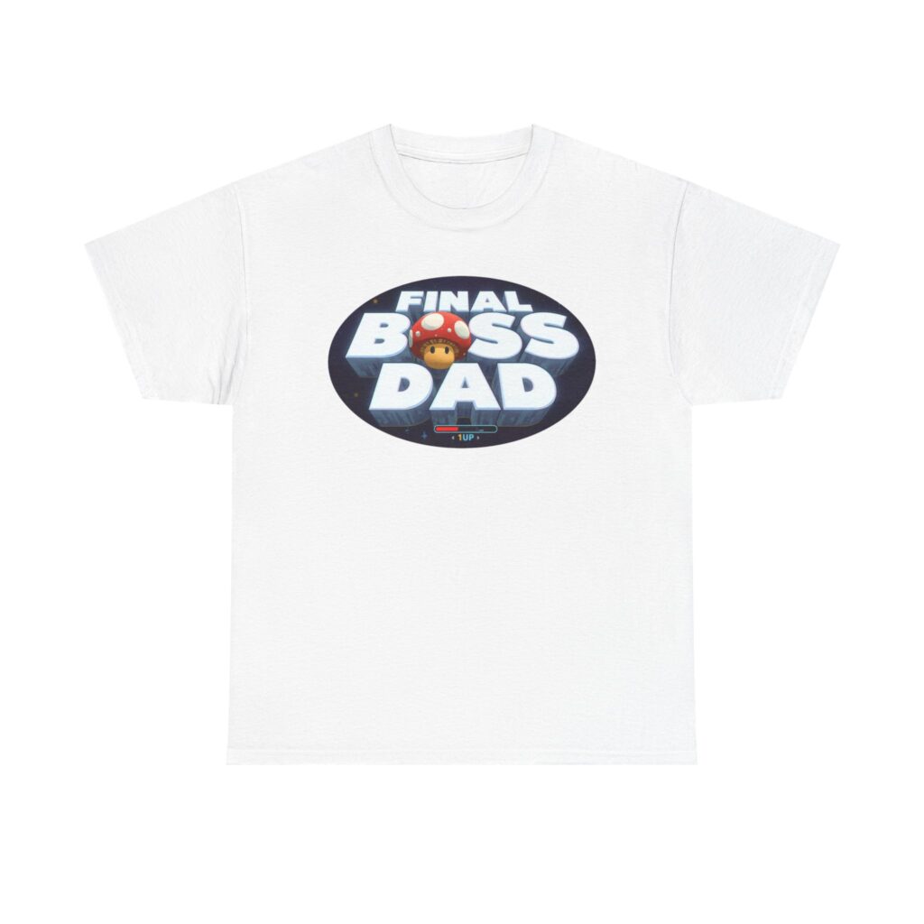 Gamer Dad T-Shirt black with Final Boss Dad design, flat lay