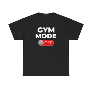 Funny Gym Mode OFF shirt in charcoal with bold toggle switch text