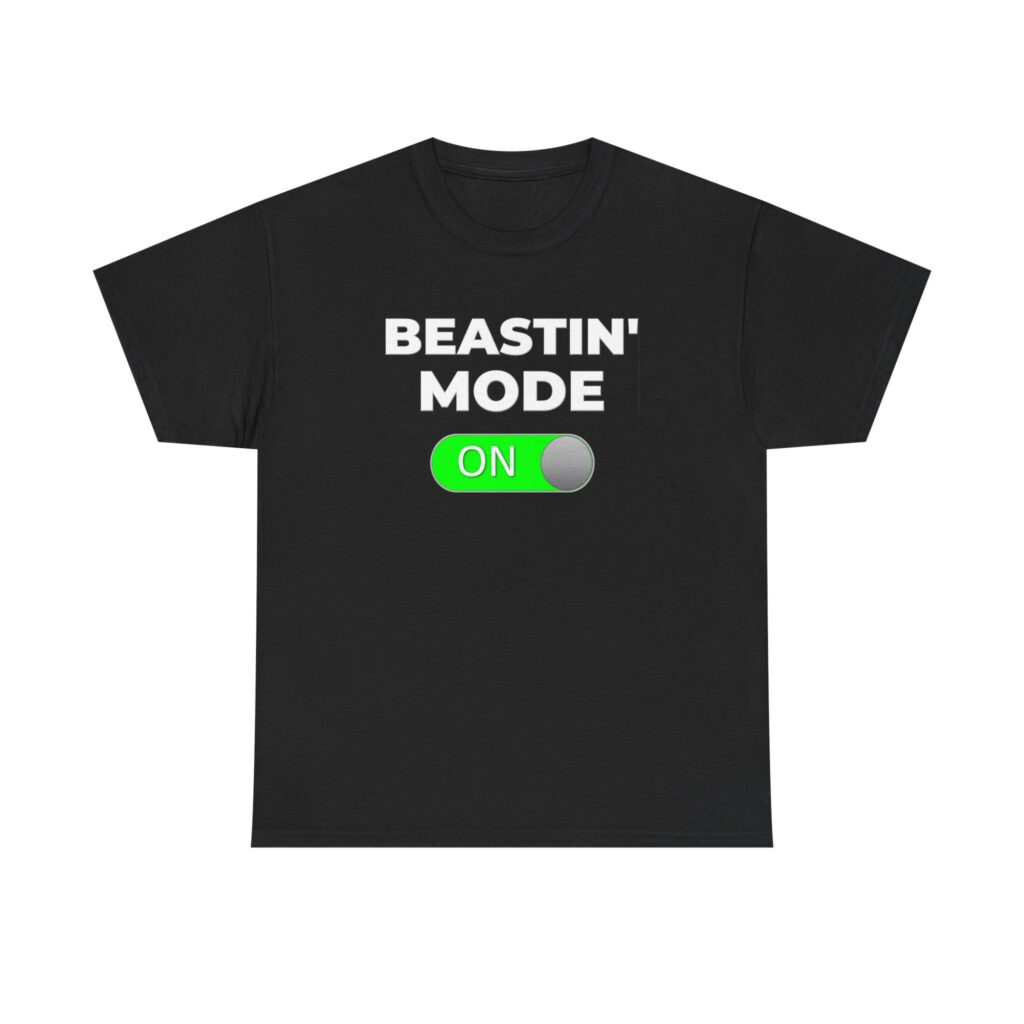 Beastin Mode ON shirt in black with green toggle switch graphic, unisex gym motivation tee