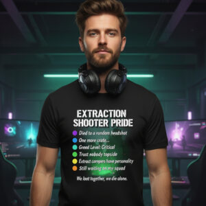 Close-up of loot goblin shirt design with glowing bullet memes ready for Raiders and Archers.