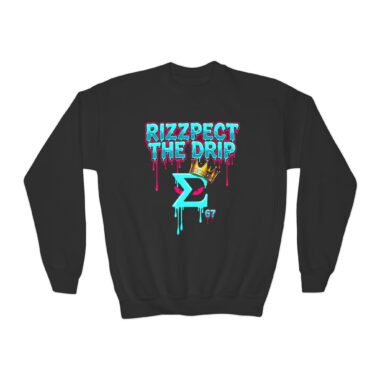 rizz sweatshirt boys - Rizzpect the Drip 67 neon design on black youth sweatshirt
