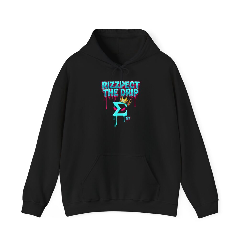 Sigma drip hoodie with neon cyberpunk Rizzpect The Drip graphic in black