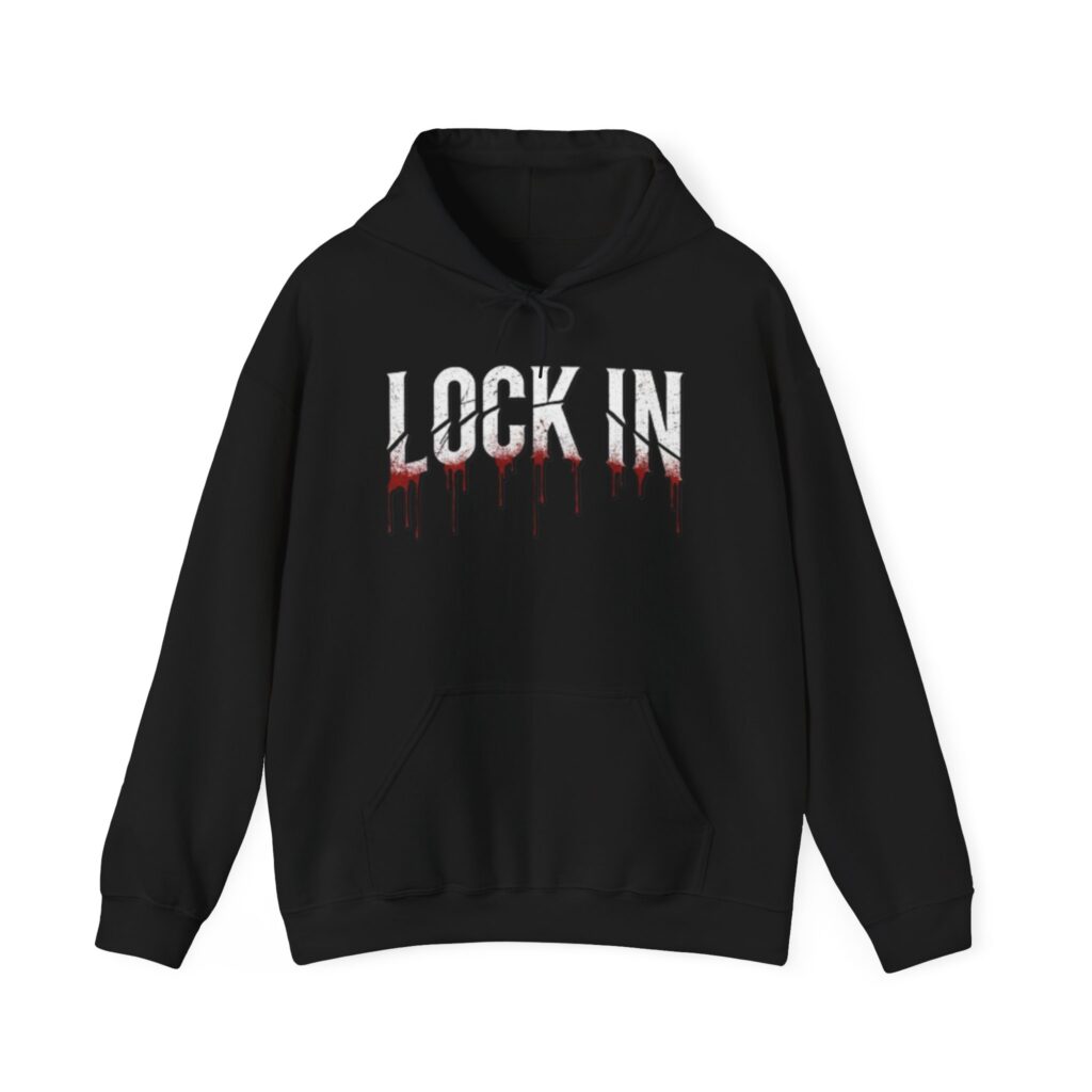 Black Oversized Gym Hoodie with Bold Drip graphic, front view.