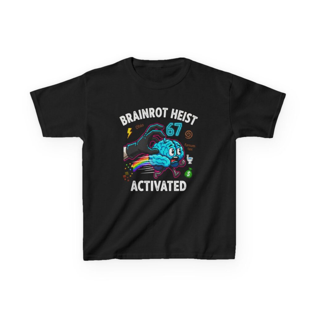 Royal Blue Funny 67 Brainrot Heist T-Shirt for boys.