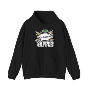 Black Professional Yapper Hoodie with Blah Blah Blah comic graphic.