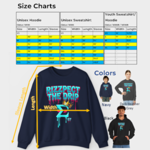 Youth sweatshirt size guide ages 2-20 Gildan 18000B measurements