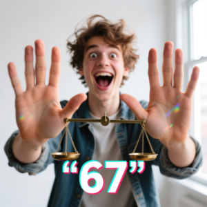 67 meme hand gesture with palms up alternating, viral six seven trend kids used in 2025-2026