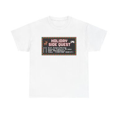 Black Gamer Christmas Shirt with Holiday Side Quest pixel art.