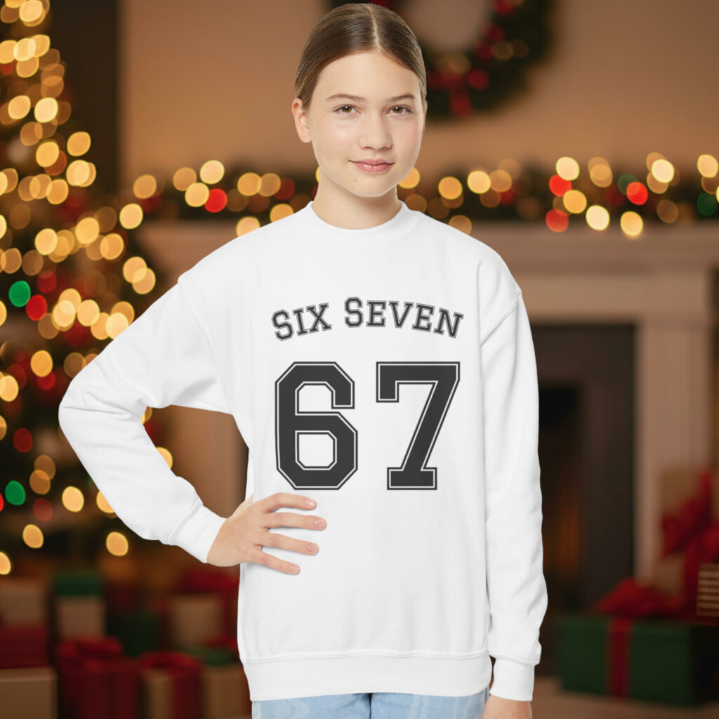 Teen wearing six seven meme youth pullover casual style