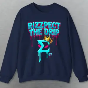 Close up of trendy longsleeve sweatshirt brainrot 67 Rizzpect the drip t-shirt.