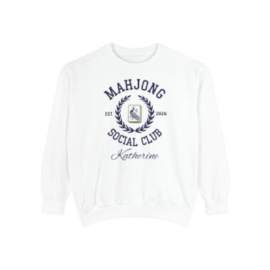 Luxury Mahjong sweatshirt in Comfort Colors White with personalized Social Club crest.