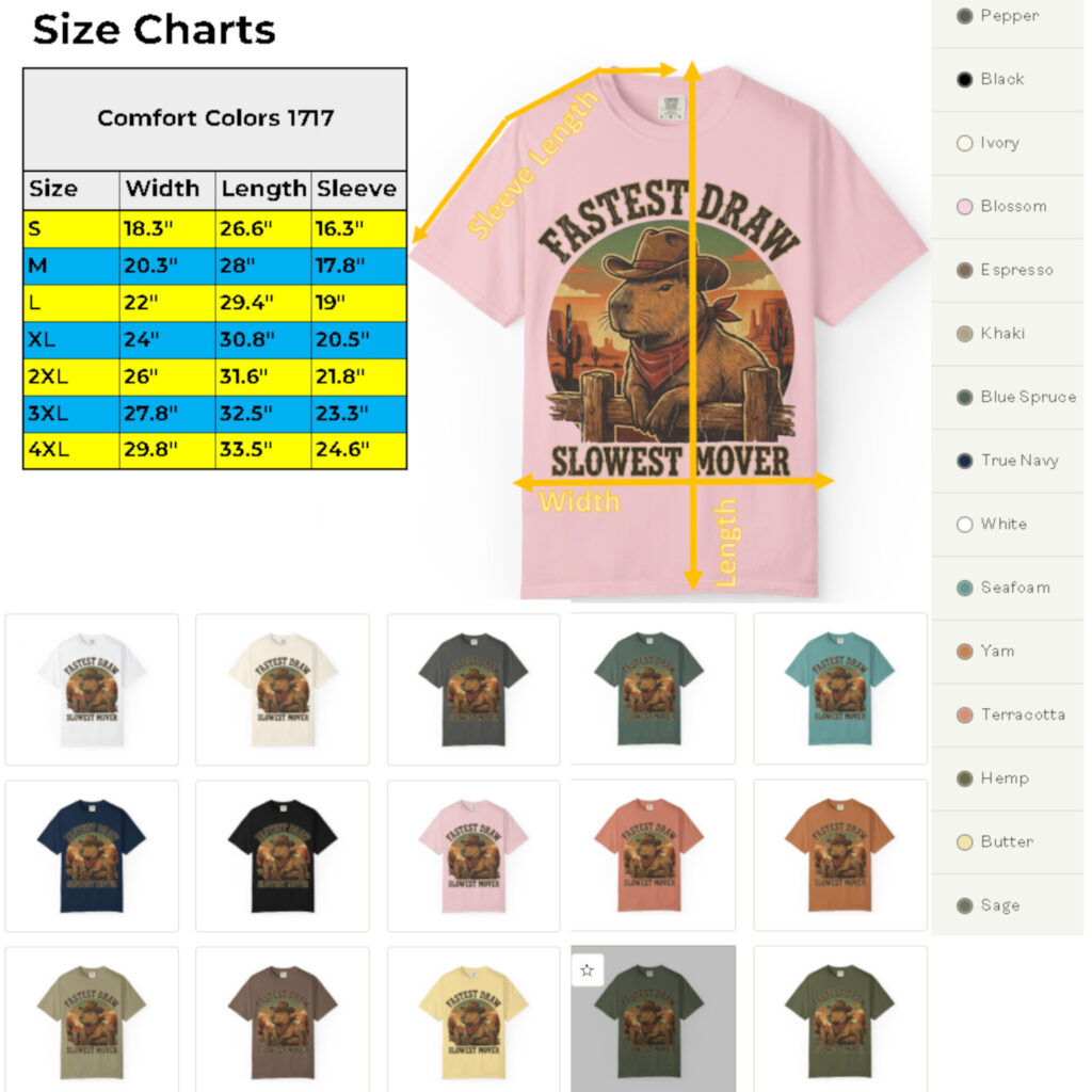 Comfort Colors 1717 Size Chart Unisex Fit Guide